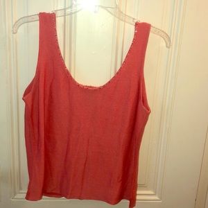 Sigrid Olsen - L - Salmon pink beaded tank top